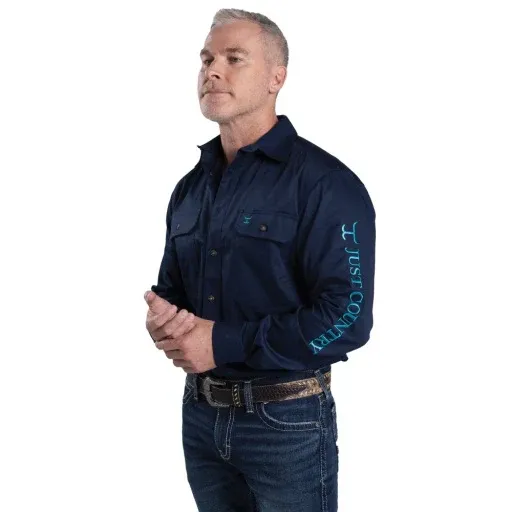 Just Country Mens Evan Embroidered Workshirt -Navy/Blue