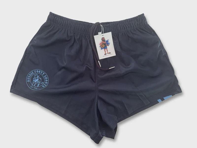 Aussie Footy Shorts Adult Navy Blue Stripe Footy Short