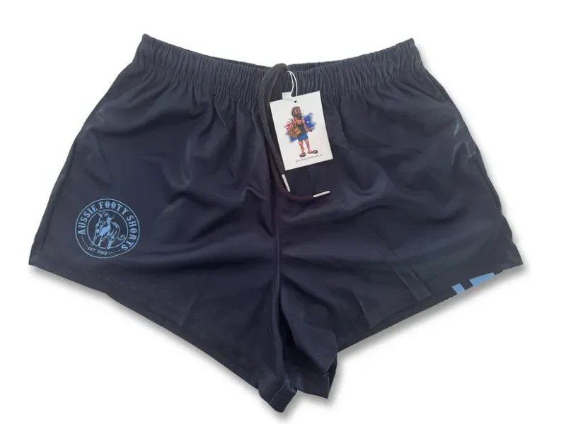 Aussie Footy Shorts Adult Navy Blue Stripe Footy Short