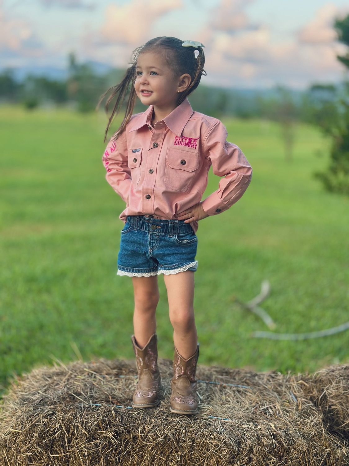 City N Country Kids Embroidered Light Pink and Pink Work Shirt