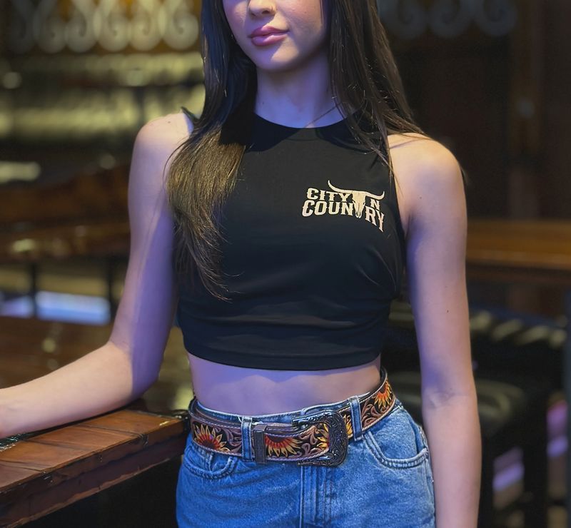City N Country Ladies Black and Sand Crop Tank