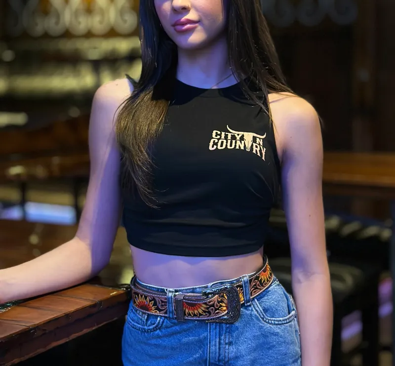 City N Country Ladies Black and Sand Crop Tank
