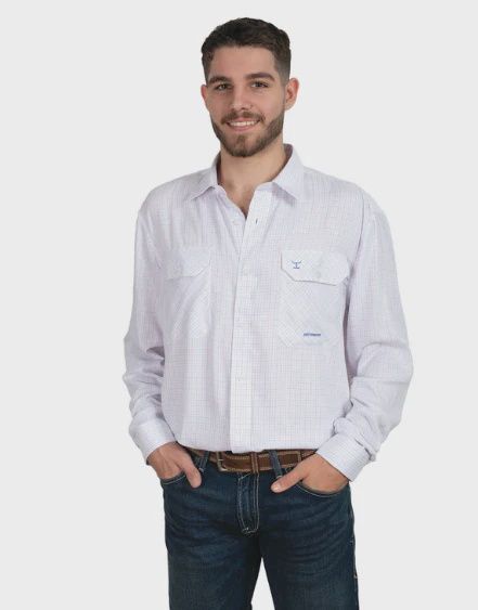 Just Country Mens Evan Bamboo Blend White Blue and Pink Check Work Shirt