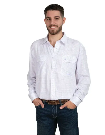 Just Country Mens Evan Bamboo Blend White Blue and Pink Check Work Shirt, Size: S