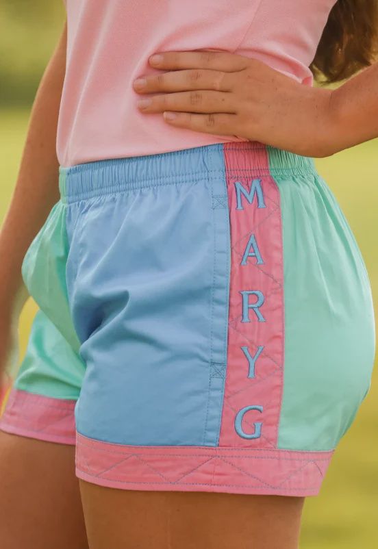 Mary G Ladies Harlequin Mint Cornflower Blush Panel Short