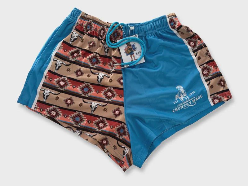 Aussie Footy Shorts Adult Blue Aztec Footy Short