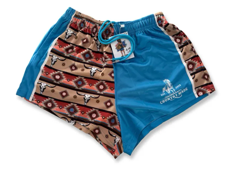 Aussie Footy Shorts Adult Blue Aztec Footy Short