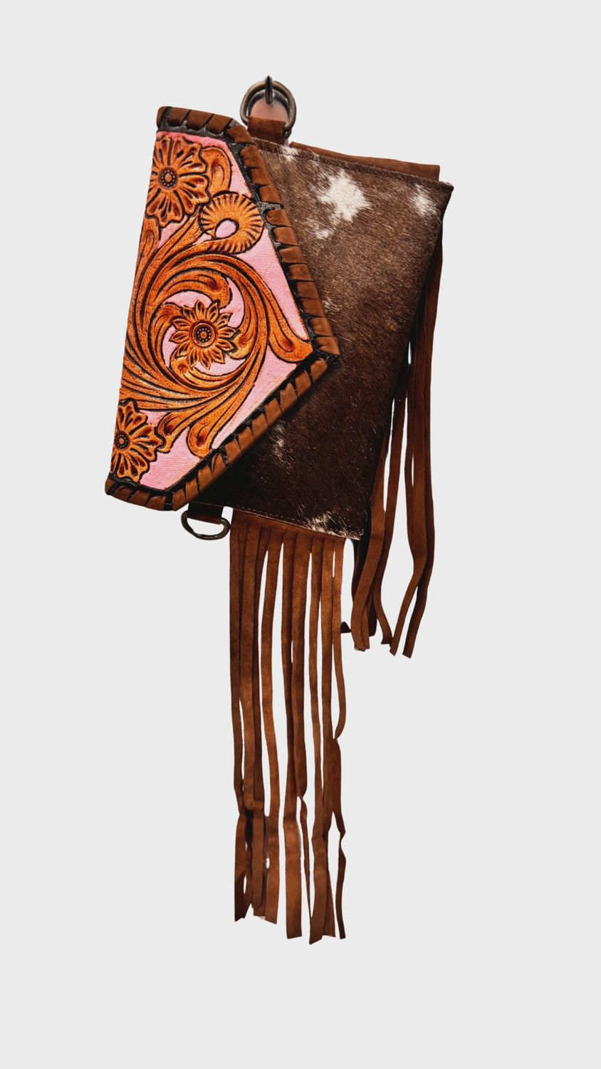Bushfire Road Tooled Pink Tassel Shoulder Bag
