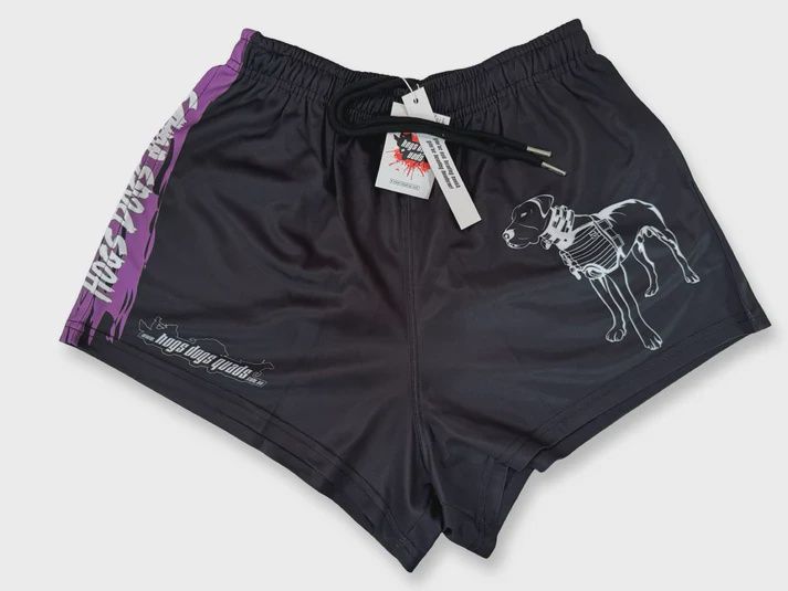 Hogs Dogs And Quads Adult Pig Dog Black Purple Stripe Footy Short, Size: S
