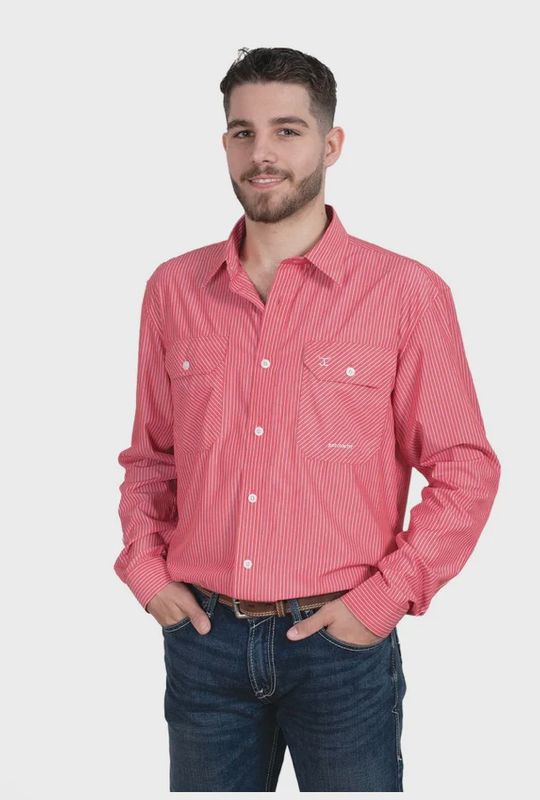 Just Country Mens Evan Bamboo Blend Red and White Stripe Work Shirt