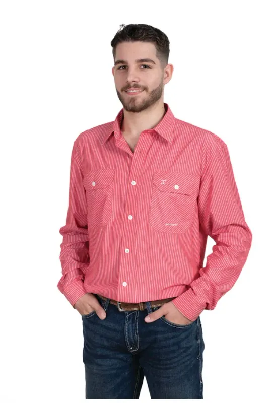 Just Country Mens Evan Bamboo Blend Red and White Stripe Work Shirt