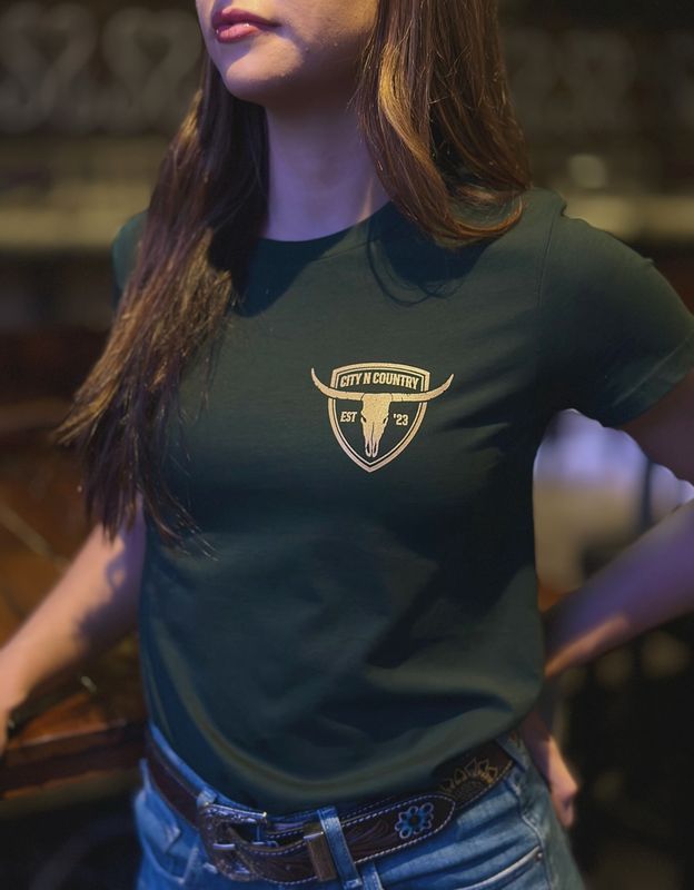 City N Country Ladies Shield Pine Green T-Shirt
