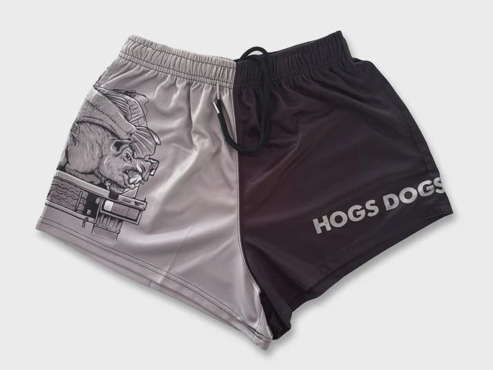 Hogs Dogs And Quads Adult Surf and Turf Footy Short, Color: Black And Grey, Size: S