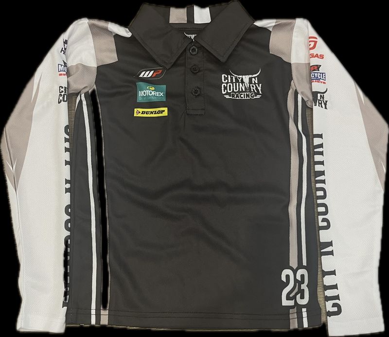 City N Country Kids Racing Long Sleeve Taupe Black and White Jersey