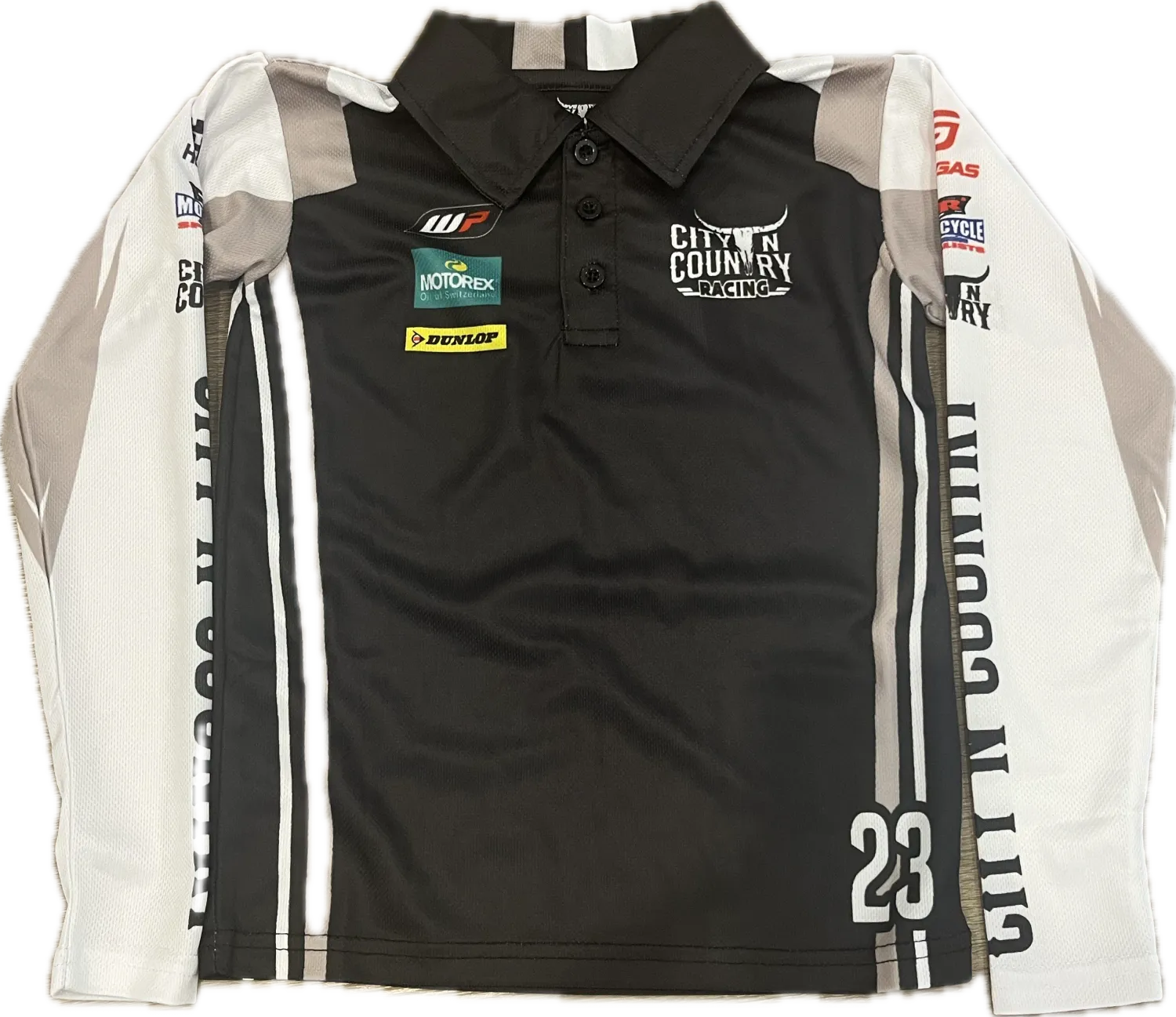 City N Country Kids Racing Long Sleeve Taupe Black and White Jersey