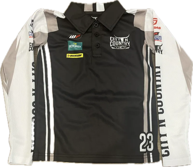 City N Country Kids Racing Long Sleeve Taupe Black and White Jersey