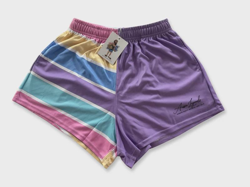 Aussie Footy Shorts Adult Purple Colour Stripe Footy Short