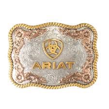 Ariat Rectangle Scalloped Rope Edge Buckle Gold and Silver Buckle