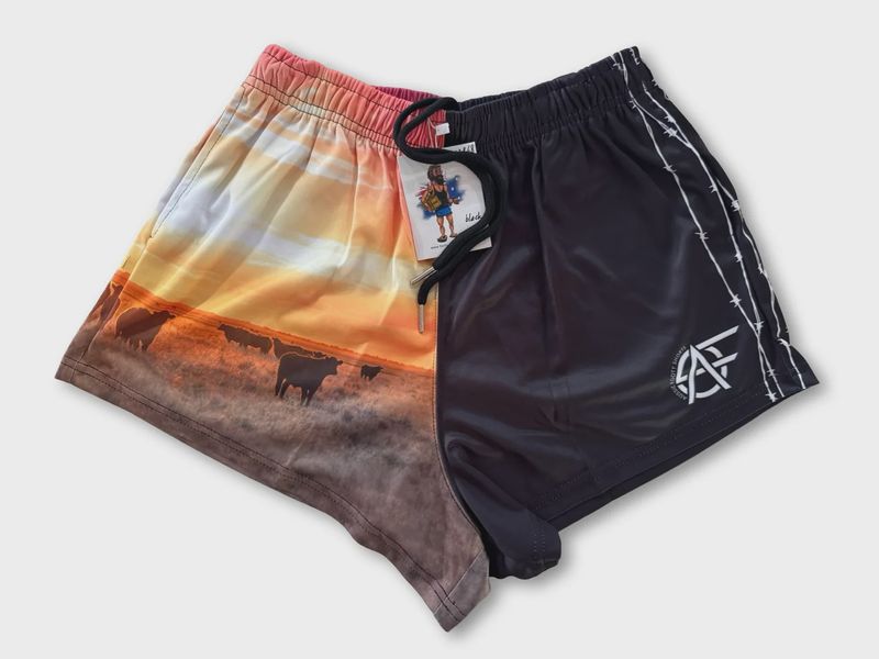 Aussie Footy Shorts Adult Cow Sunset Footy Short