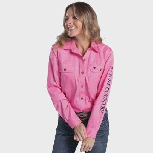 Just Country Ladies Brooke Embroidered - Full Button Work Shirt Rose/Cobalt