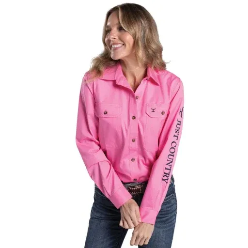 Just Country Ladies Brooke Embroidered - Full Button Work Shirt Rose/Cobalt