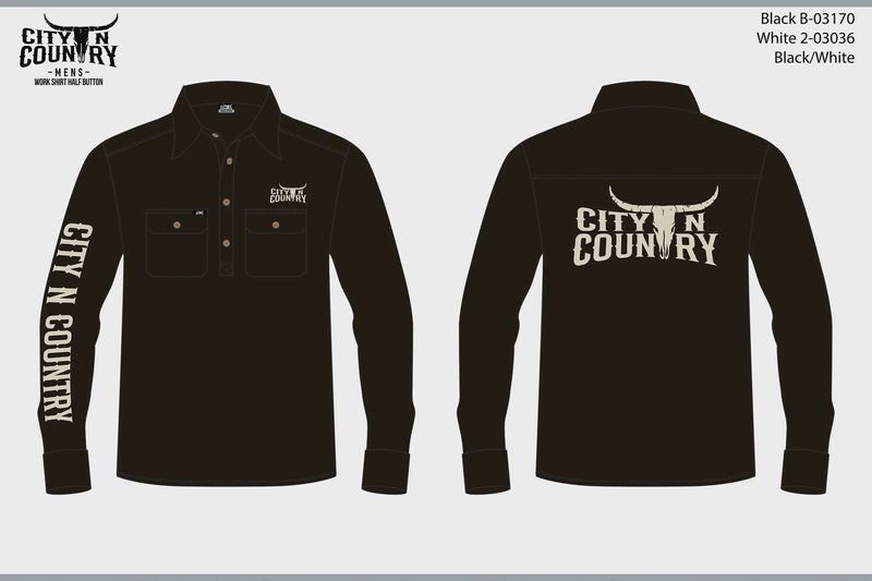 City N Country Mens Embroidered Black And White Work Shirt