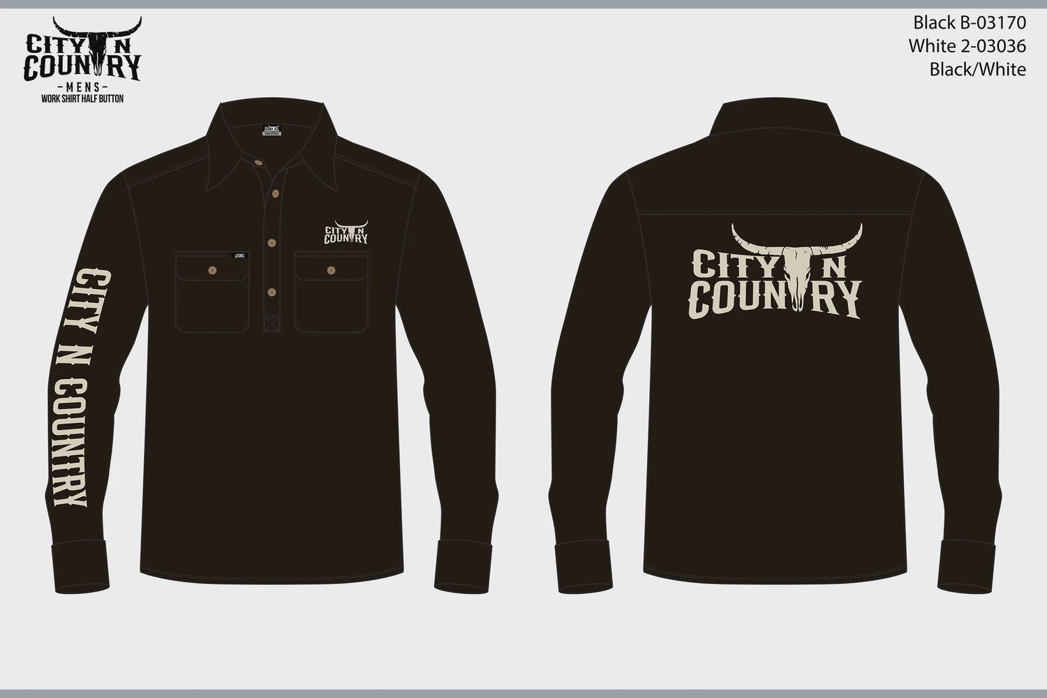 City N Country Mens Embroidered Black And White Work Shirt, Color: Black/White, Size: XS