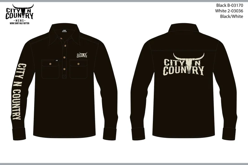 City N Country Mens Embroidered Black And White Work Shirt