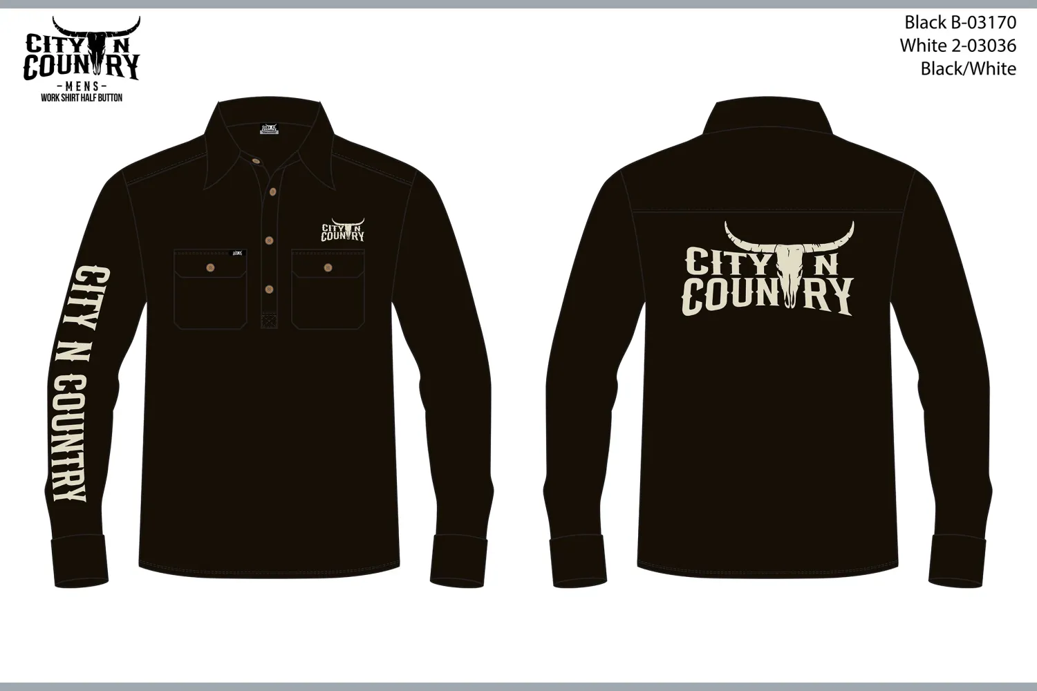 City N Country Mens Embroidered Black And White Work Shirt, Color: Black/White, Size: XS