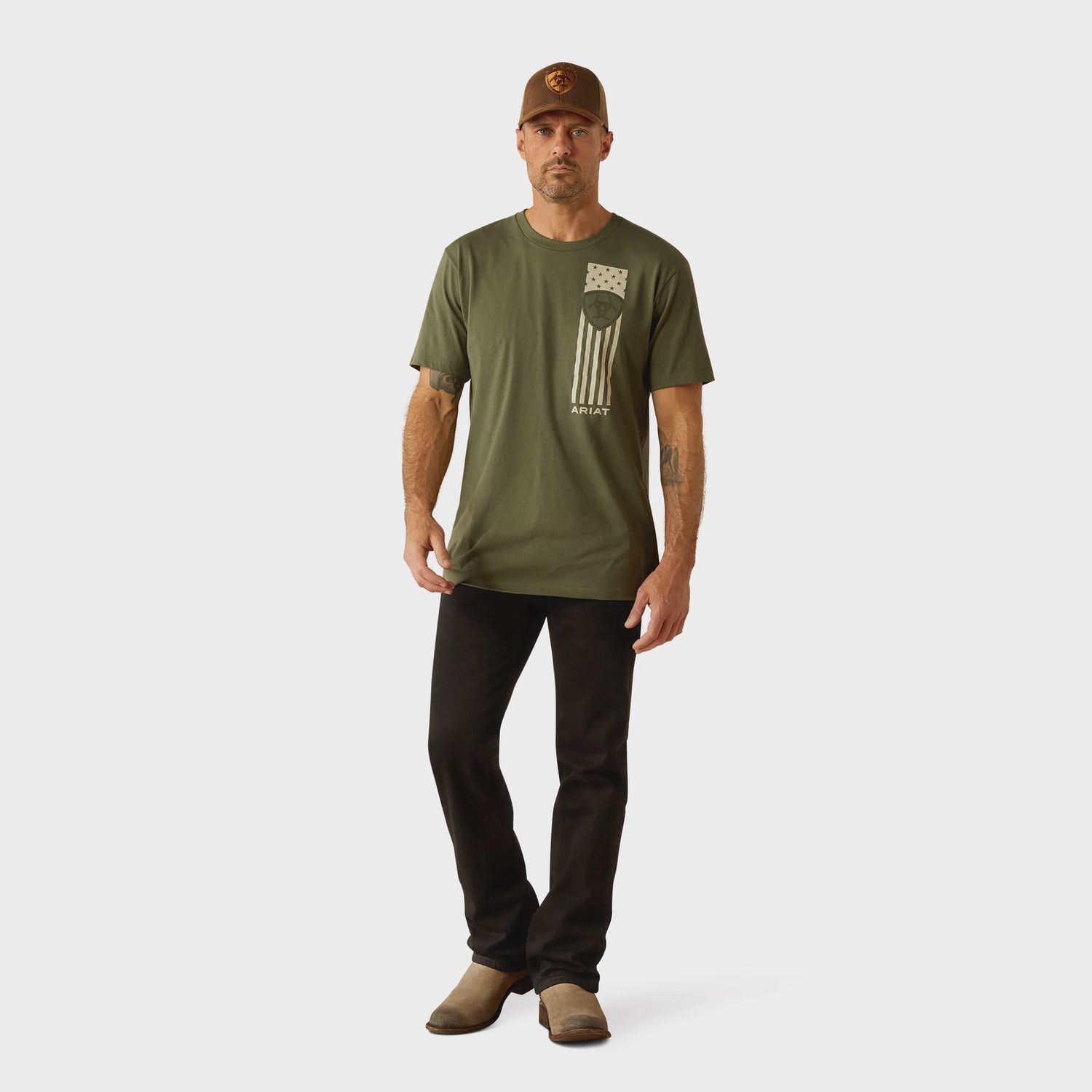 Ariat Mens Patriot Stripe Surplus Green T-Shirt, Color: Surplus Green, Size: S