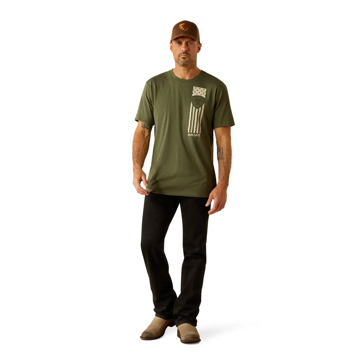 Ariat Mens Patriot Stripe Surplus Green T-Shirt, Color: Surplus Green, Size: S