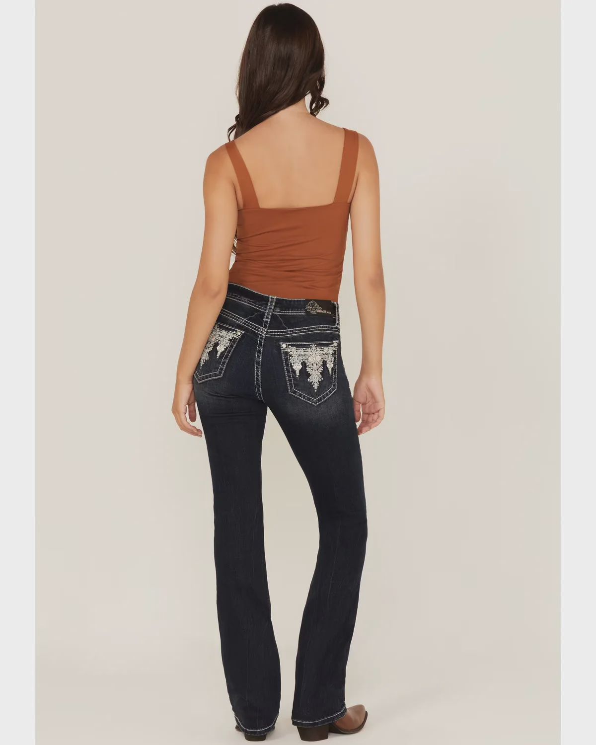 Grace In La Ladies Dark Wash Silver Blue Geo Print Jean, Size: 25