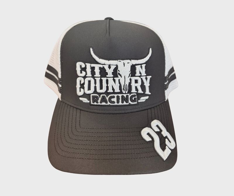 City N Country 3D Racing Black and White Cap