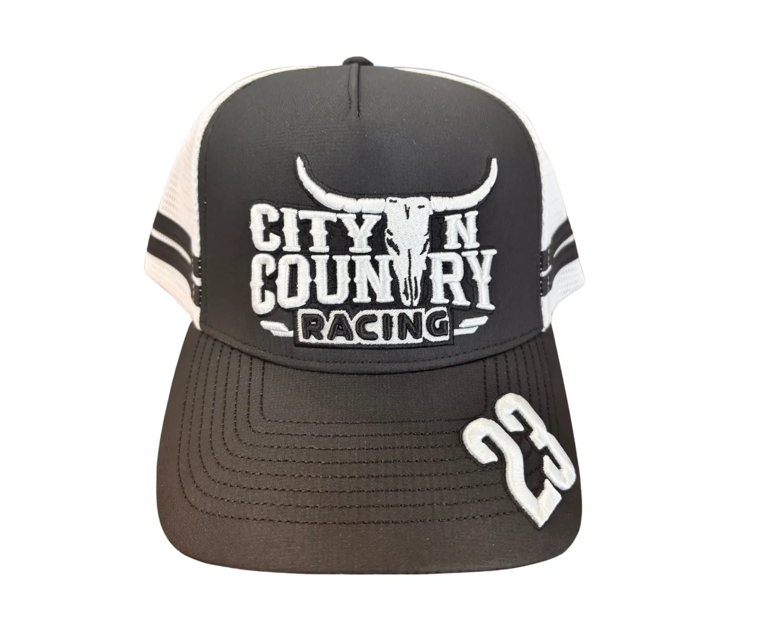 City N Country 3D Racing Black and White Cap