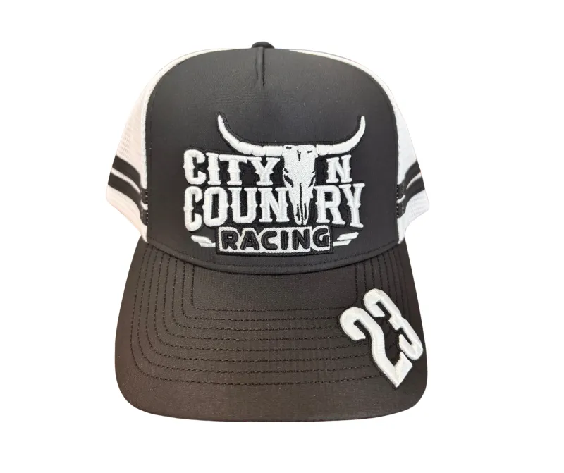 City N Country 3D Racing Black and White Cap
