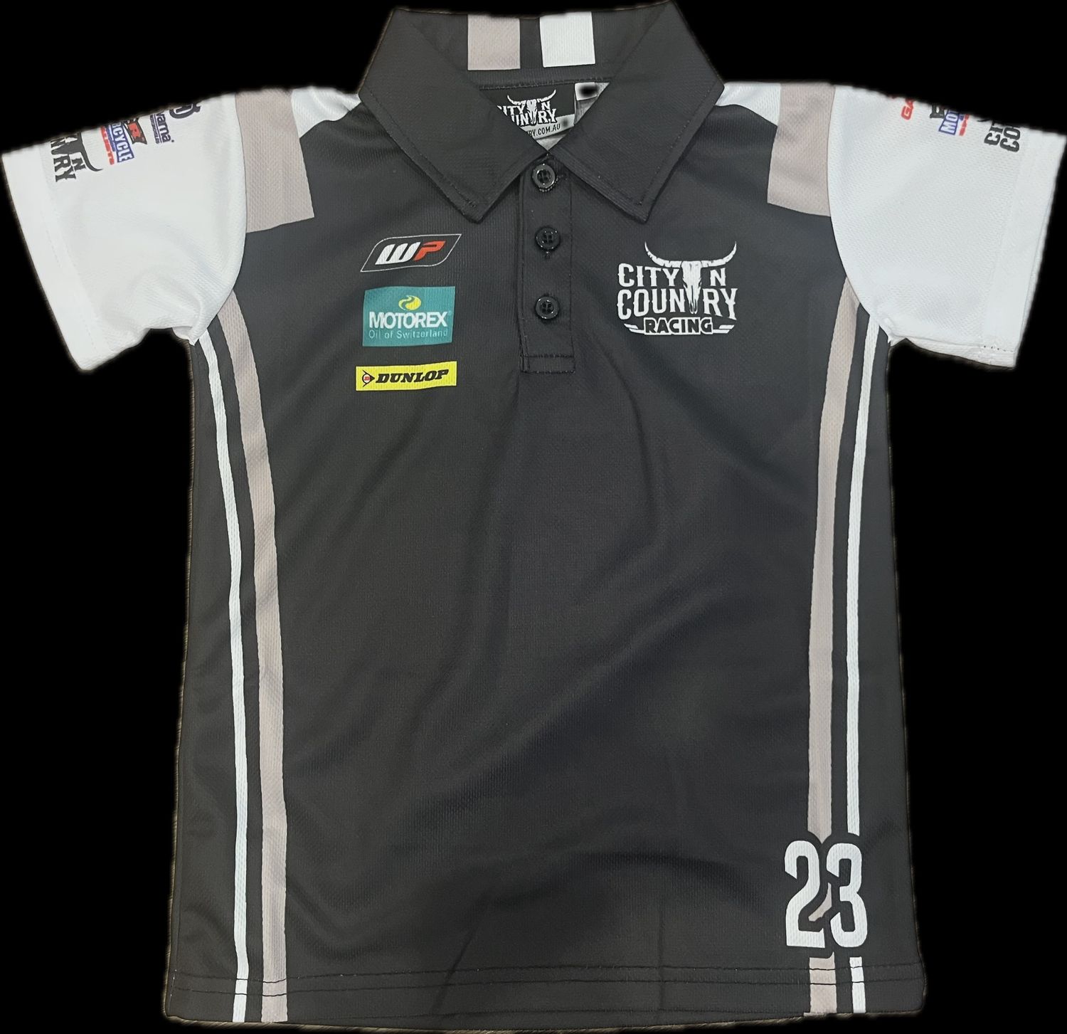 City N Country Kids Racing Short Sleeve Taupe Black and White Jersey