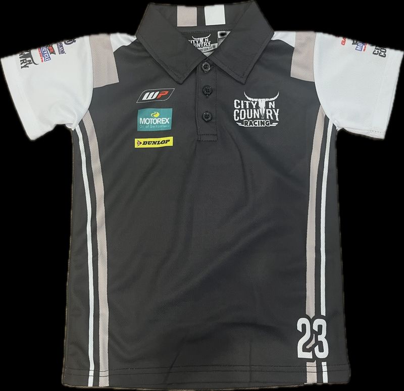 City N Country Kids Racing Short Sleeve Taupe Black and White Jersey