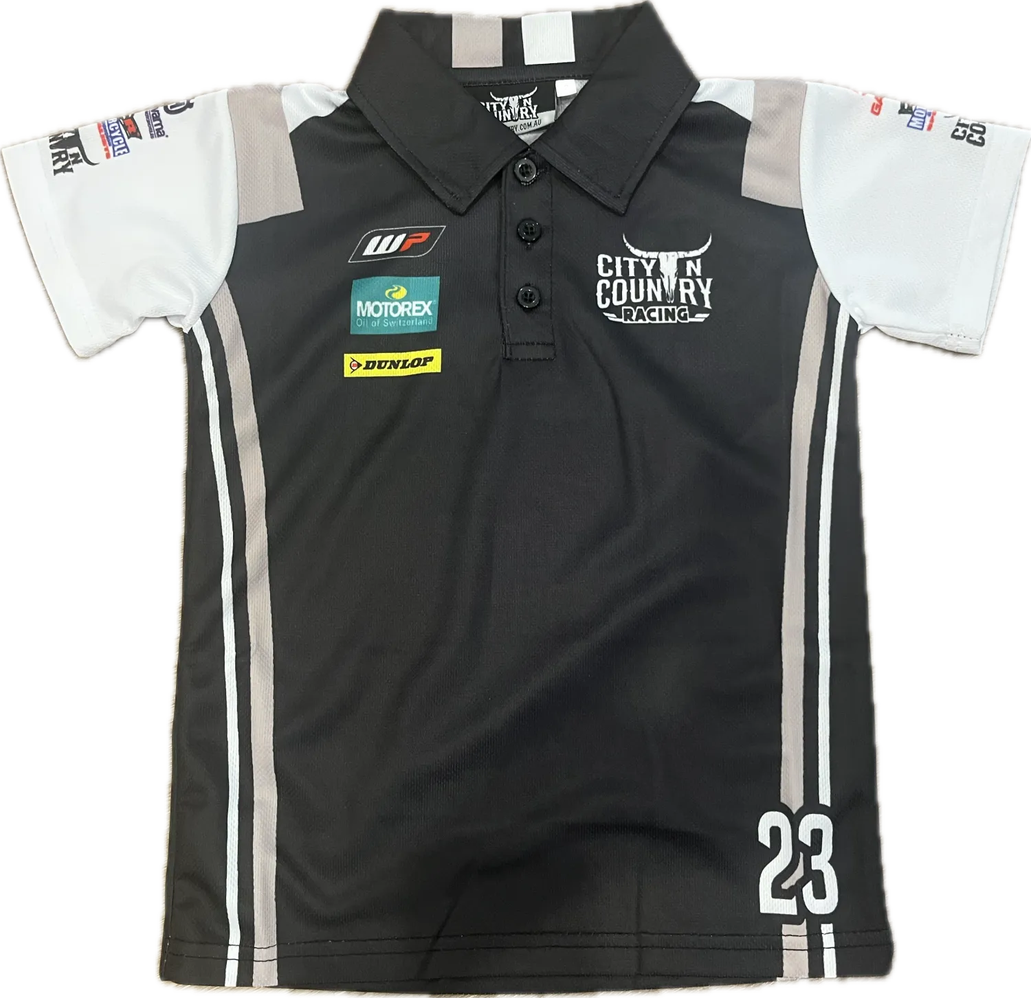 City N Country Kids Racing Short Sleeve Taupe Black and White Jersey