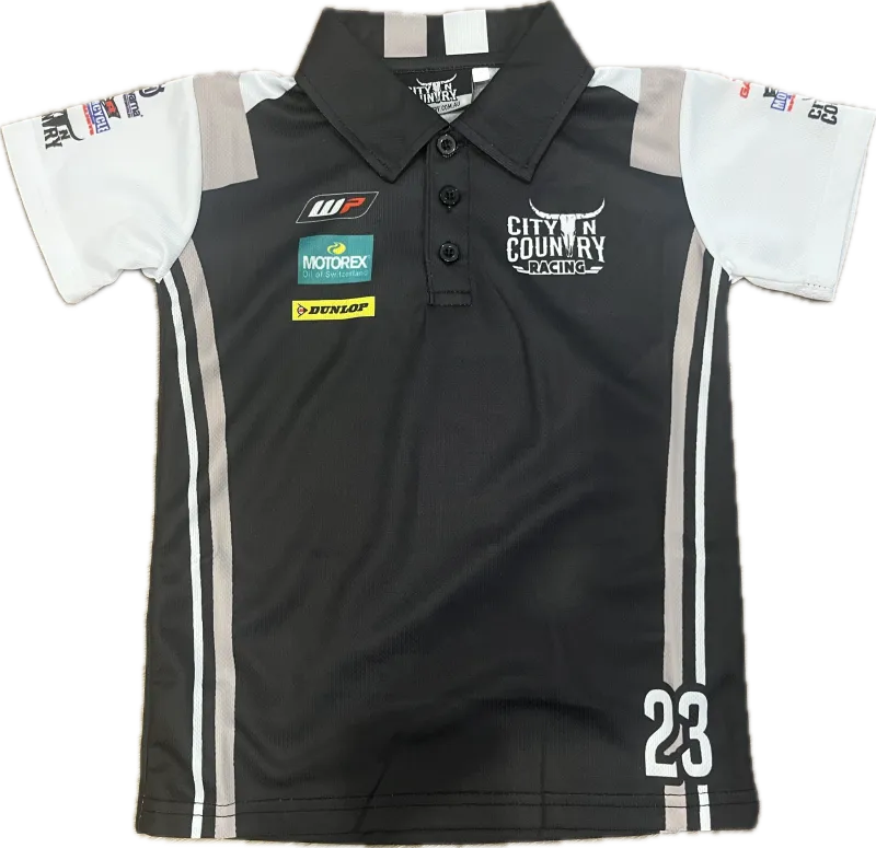 City N Country Kids Racing Short Sleeve Taupe Black and White Jersey