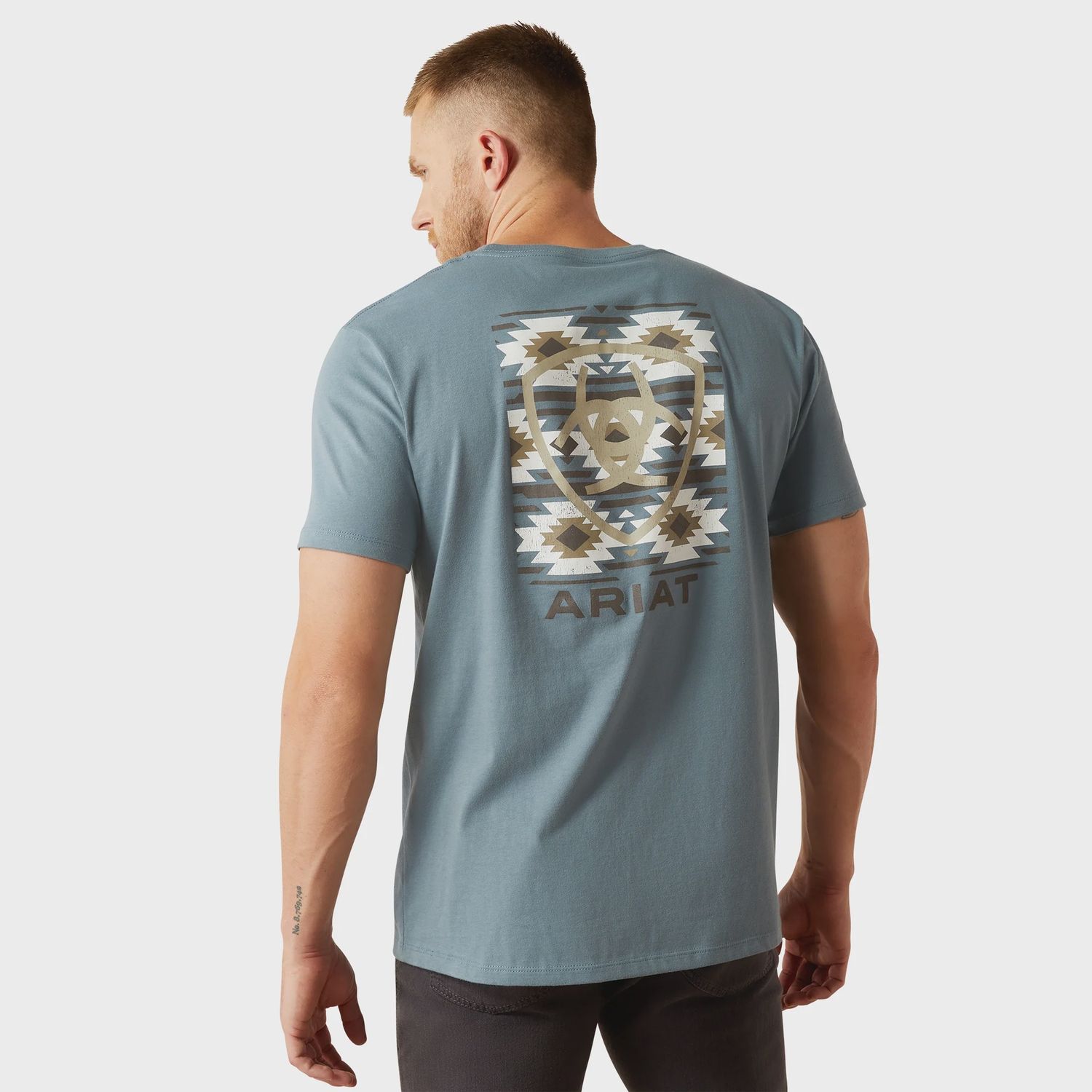 Ariat Mens Eagle Rock Light Denim T-Shirt, Color: Light Denim, Size: S