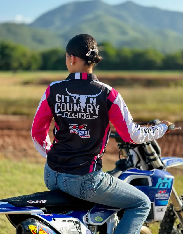 City N Country Adult Racing Long Sleeve Pink Black and White Jersey