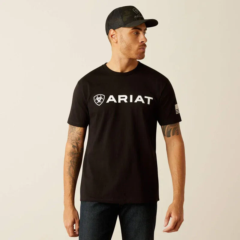 Ariat Mens Shield Flag Black T-Shirt, Color: Black, Size: S