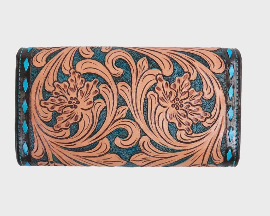 Outback King Western Turquoise Buckstitch Clutch Purse