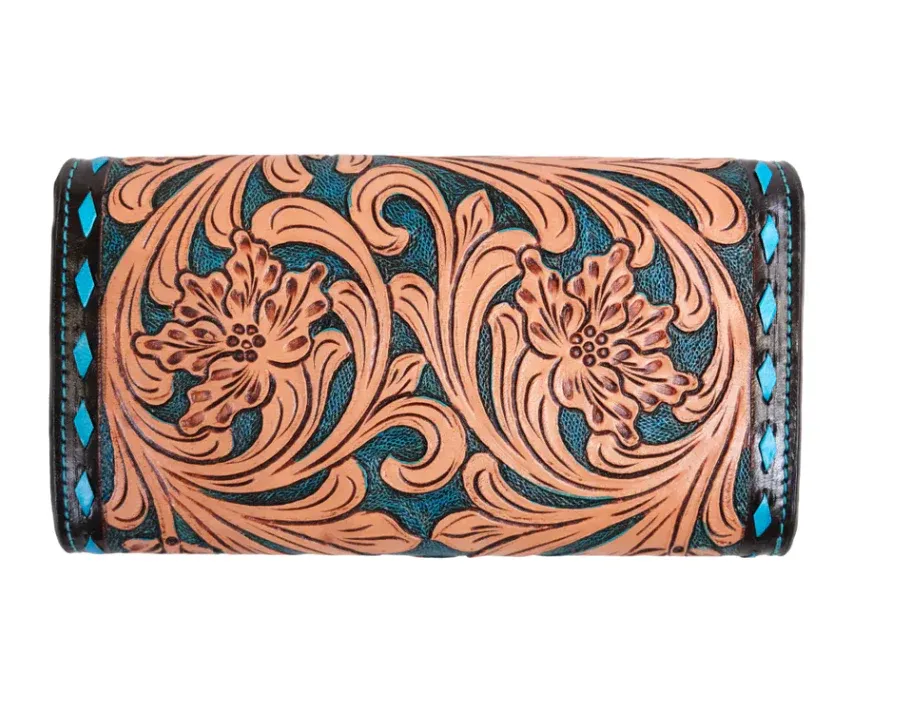 Outback King Western Turquoise Buckstitch Clutch Purse