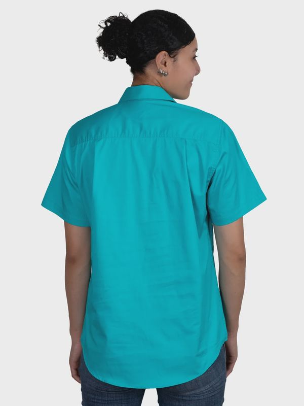 Just Country Ladies Evie Half Button Short Sleeve Turquoise Work Shirt