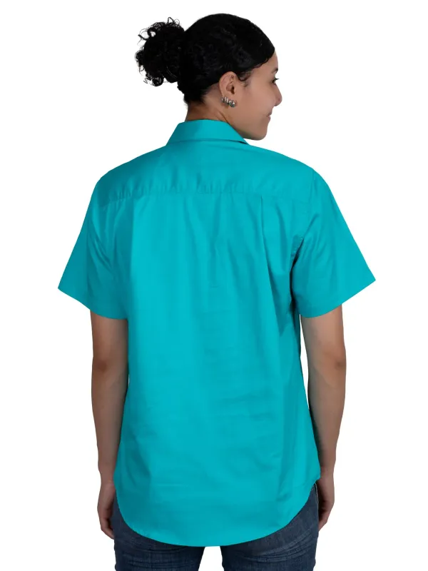 Just Country Ladies Evie Half Button Short Sleeve Turquoise Work Shirt