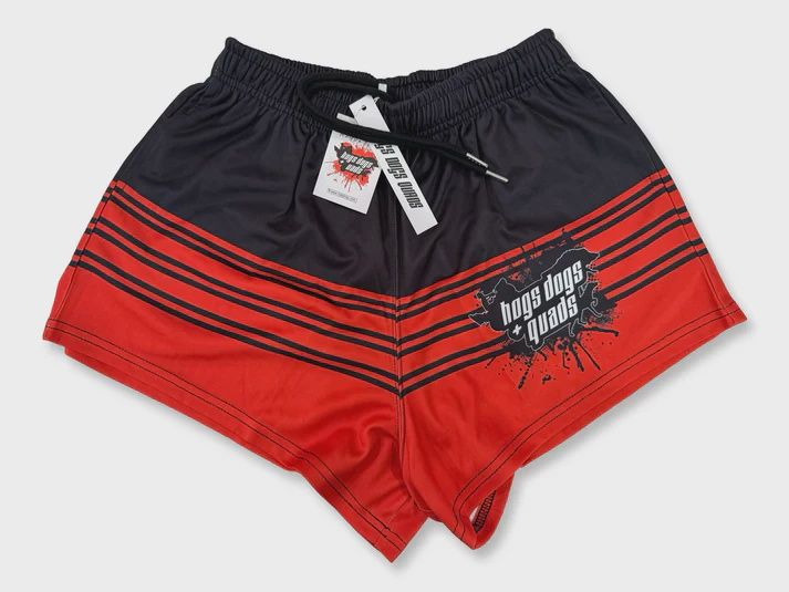 Hogs Dogs And Quads Adult Black and Red Stripe Footy Short, Color: Black And Red, Size: S