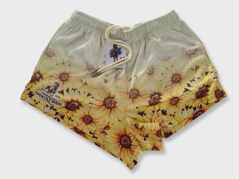 Aussie Footy Shorts Adult Yellow Flower Footy Short