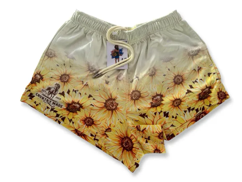 Aussie Footy Shorts Adult Yellow Flower Footy Short