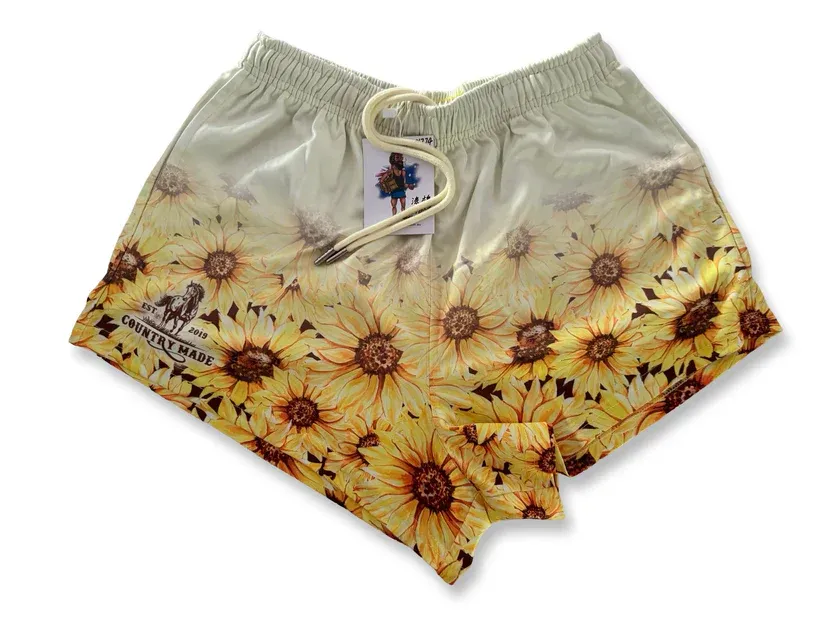 Aussie Footy Shorts Adult Yellow Flower Footy Short, Size: XS